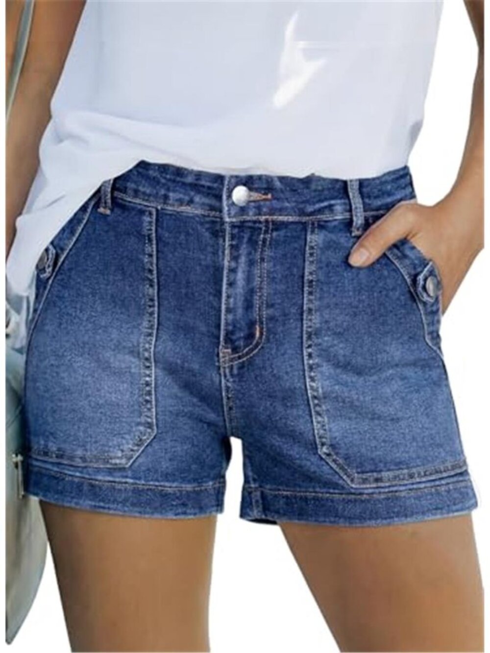 Astylish Women's High Waisted Stretch Denim Shorts Patch Pocket Jean Shorts
